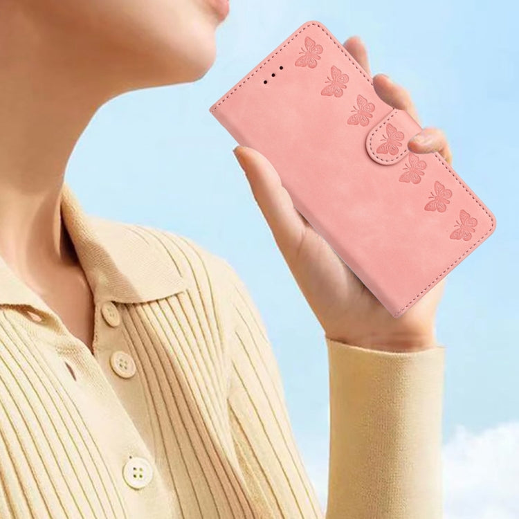 Caja de teléfono de cuero para Samsung Galaxy Note10 Seven Butterflies en relieve (Rosa)