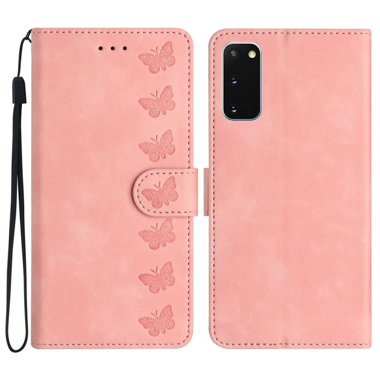 Caja de Teléfono para Samsung Galaxy S20 Seven Butterflies en Cuero En Relieve (Rosa)