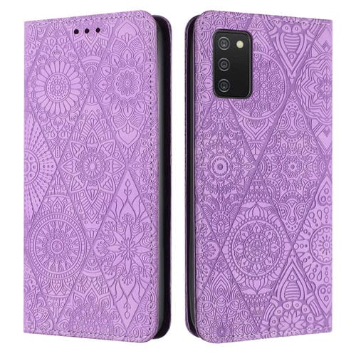 Estuche para Teléfono Samsung Galaxy A03S 166mm Cuero Adsorción en Relieve Étnico (Púrpura)