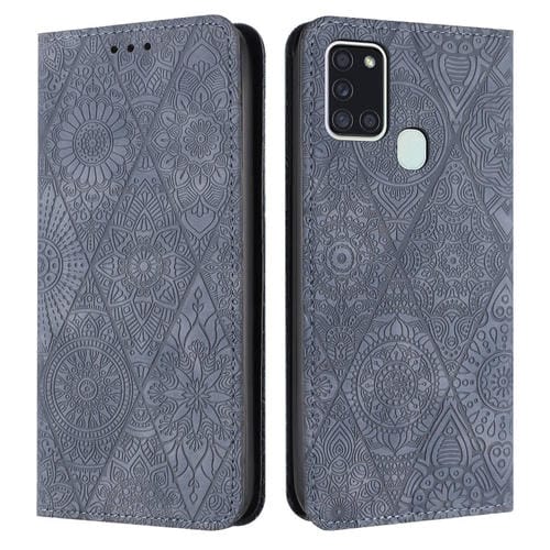 Estuche para Teléfono Samsung Galaxy A21S Cuero Adsorción En Relieve Étnico (Gris)