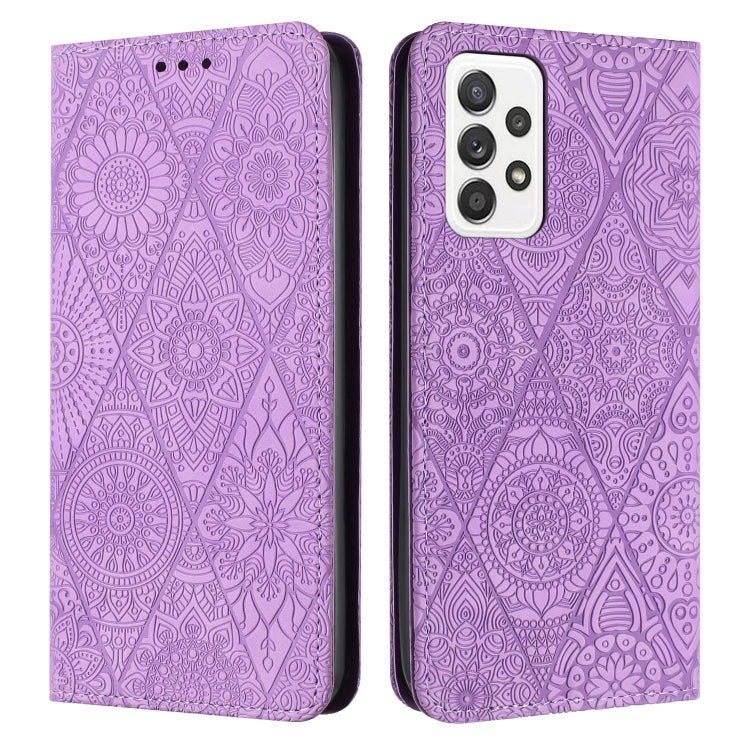 Estuche de teléfono Samsung Galaxy A23 Cuero Adsorción en Relieve Étnico (Púrpura)