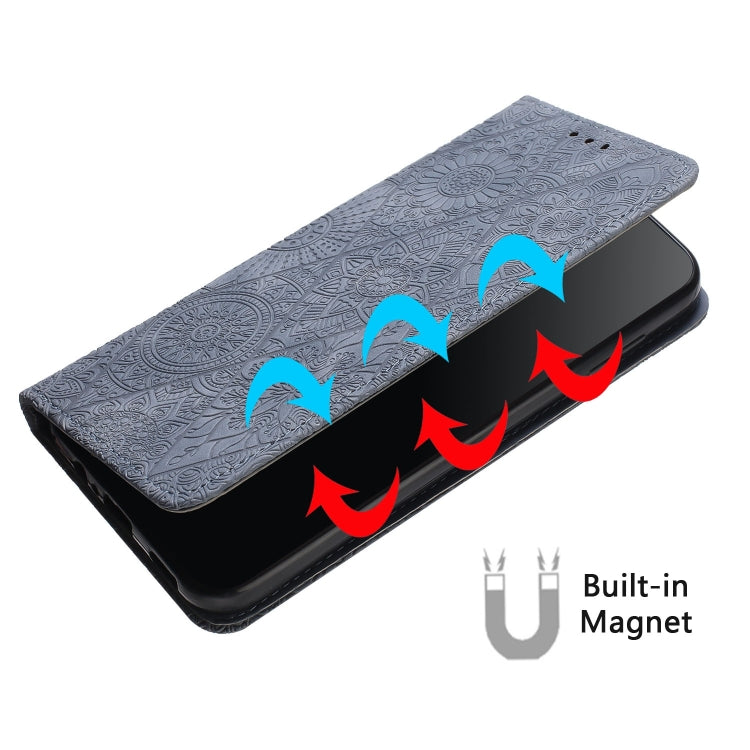 Estuche de Teléfono Samsung Galaxy A33 Cuero Adsorción En Relieve Étnico (Gris)