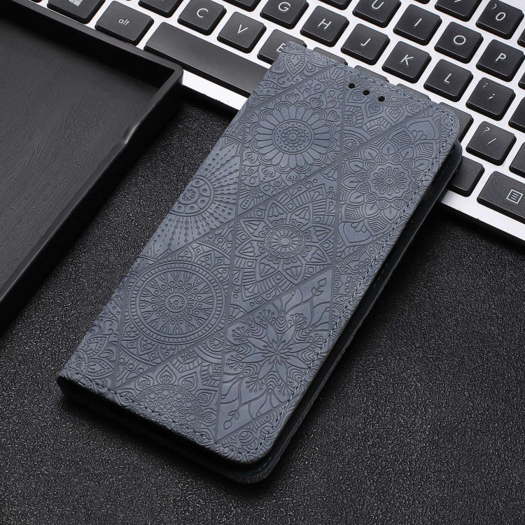 Estuche de Teléfono Samsung Galaxy A33 Cuero Adsorción En Relieve Étnico (Gris)