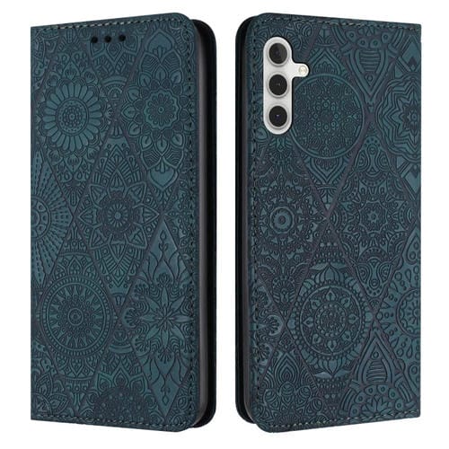 Estuche para teléfono Samsung Galaxy A54 5G cuero con adsorción en relieve étnico (Azul)