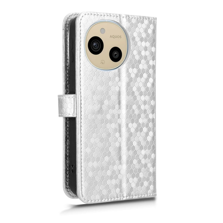 Funda de Cuero para Sharp Aquos Sense9 con Textura de Puntos en Panal (Plateada)