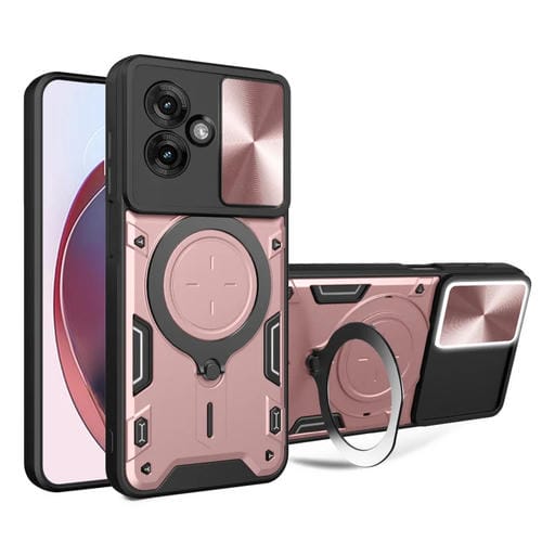 Funda para Teléfono Motorola Moto G55 con Soporte Magnético Deslizante y Textura de Cd (Rosa)