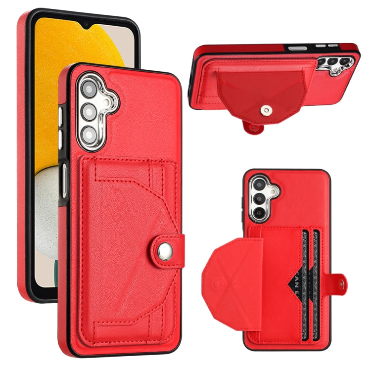 Estuche de Teléfono Samsung Galaxy A14 4G y A14 5G Cuero a Prueba de Golpes con Tarjetero (Rojo)