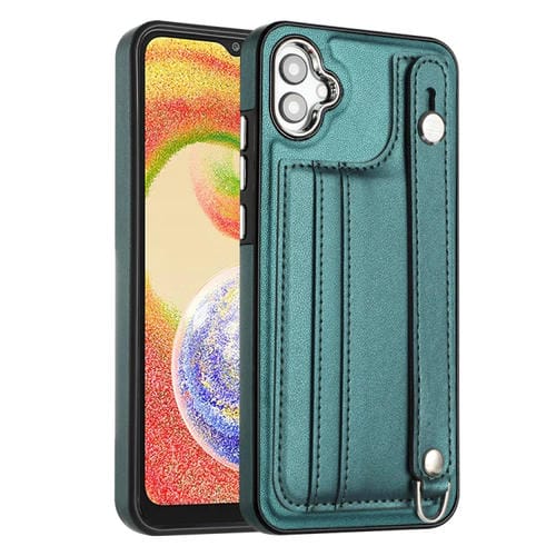 Estuche de Teléfono Samsung Galaxy A04E F04 M04 Cuero a Prueba de Golpes con Correa para la Muñeca (Verde)