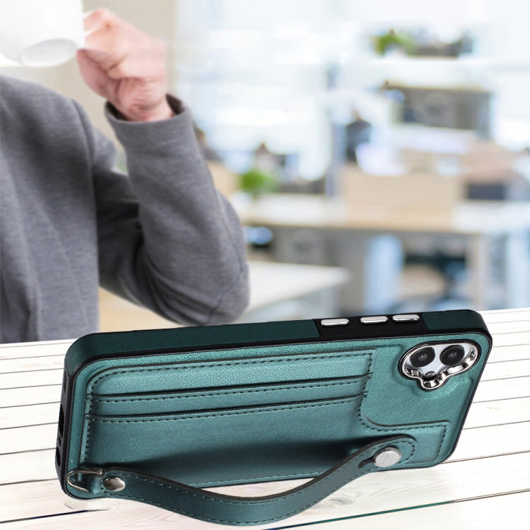 Estuche de Teléfono Samsung Galaxy A04E F04 M04 Cuero a Prueba de Golpes con Correa para la Muñeca (Verde)