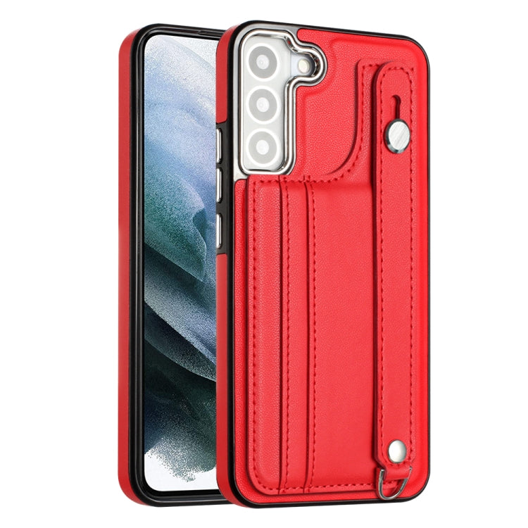 Estuche de Teléfono Samsung Galaxy S23+ Cuero a Prueba de Golpes con Correa para la Muñeca (Rojo)