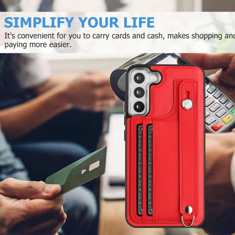 Estuche de Teléfono Samsung Galaxy S23+ Cuero a Prueba de Golpes con Correa para la Muñeca (Rojo)
