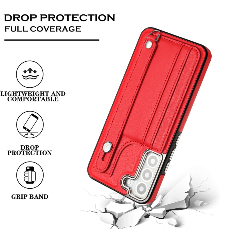 Estuche de Teléfono Samsung Galaxy S23+ Cuero a Prueba de Golpes con Correa para la Muñeca (Rojo)