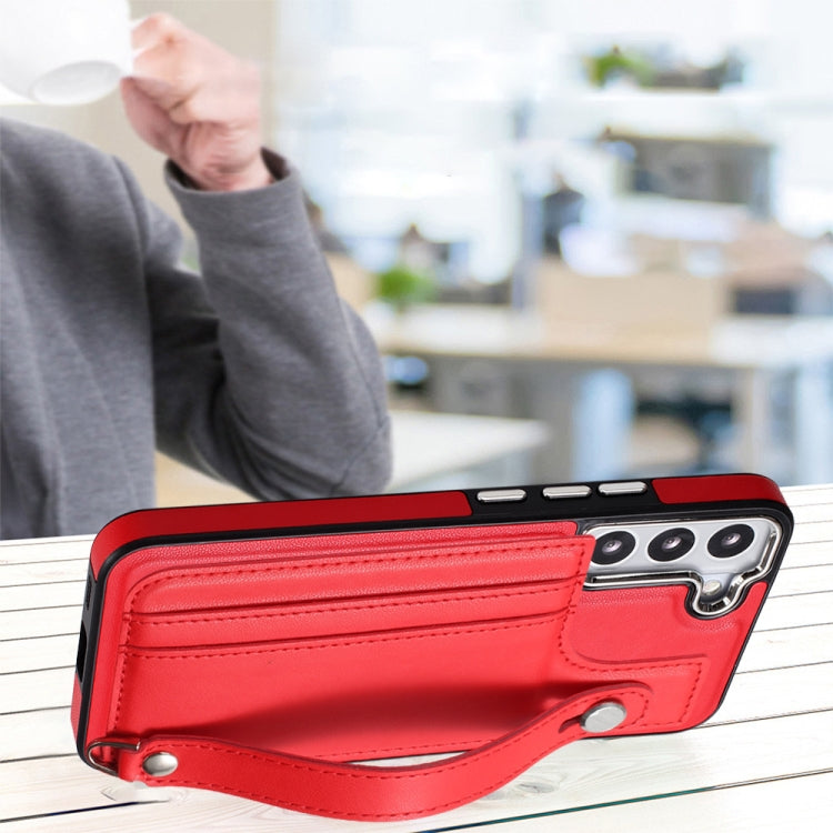Estuche de Teléfono Samsung Galaxy S23+ Cuero a Prueba de Golpes con Correa para la Muñeca (Rojo)