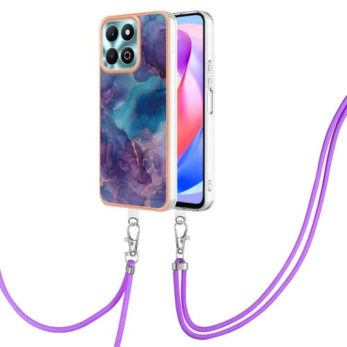 Funda para Teléfono Honor X6B con Imd Doble Cara y Revestimiento Mármol Galvanizado con Cordón (Púrpura)