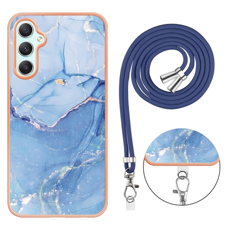 Para Samsung Galaxy A24 Caja de teléfono IMD de doble cara de mármol galvanizado con cordón (azul 018)