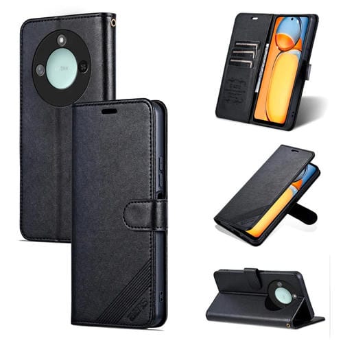 Funda de Piel de Oveja con Tapa para Honor X60 con Textura Azns (Negra)