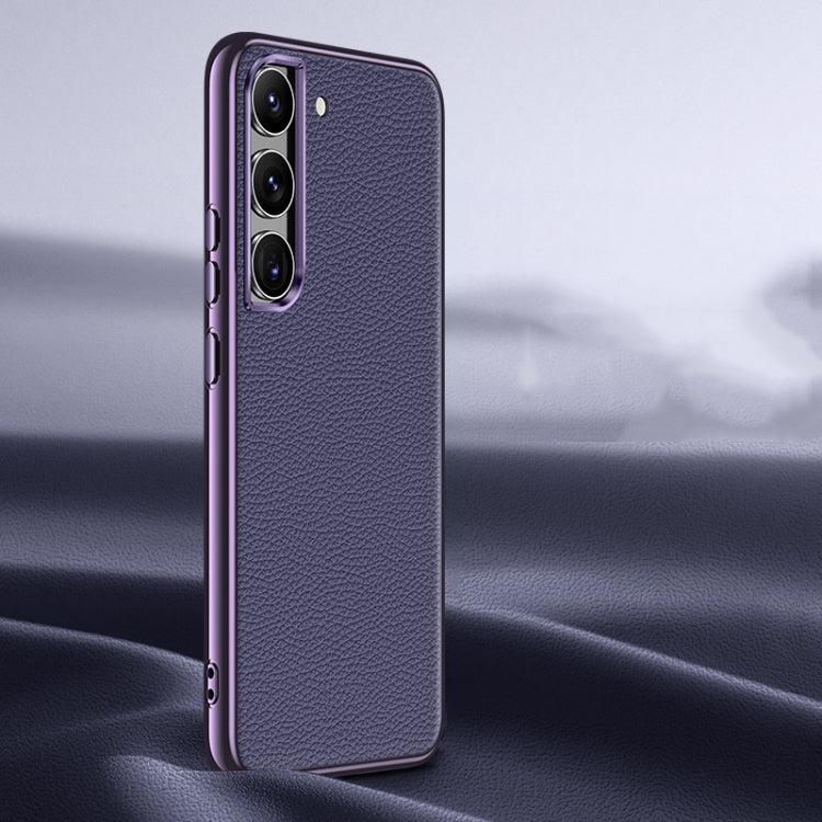 Para Samsung Galaxy S23+ 5G Litchi Texture Funda de teléfono de cuero genuino (Púrpura)