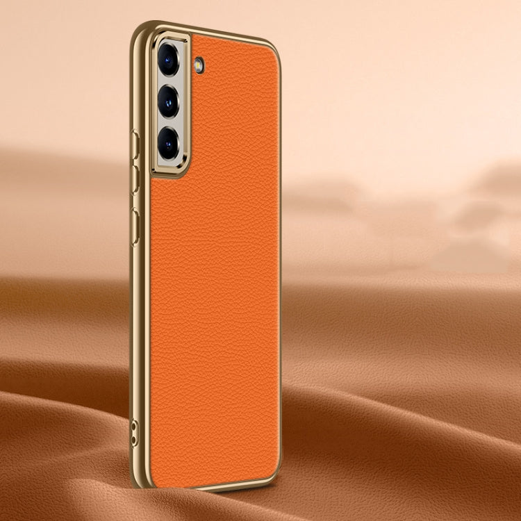 Para Samsung Galaxy S22 5G Litchi Texture Funda de teléfono de cuero genuino (naranja)