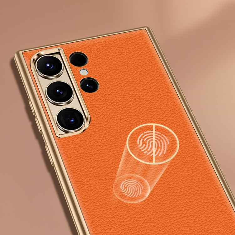 Para Samsung Galaxy S23 Ultra 5G Litchi Textura Funda de teléfono de cuero genuino (Púrpura)