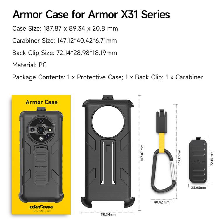 Funda Trasera con Clip y Mosquetón para Ulefone Armor X31 y X31 Pro (Negra)