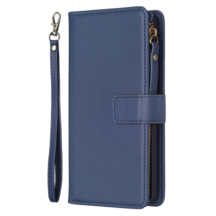 Para Samsung Galaxy A12 9 Ranuras para tarjetas Cremallera Cartera Funda de cuero con tapa para teléfono (Azul)
