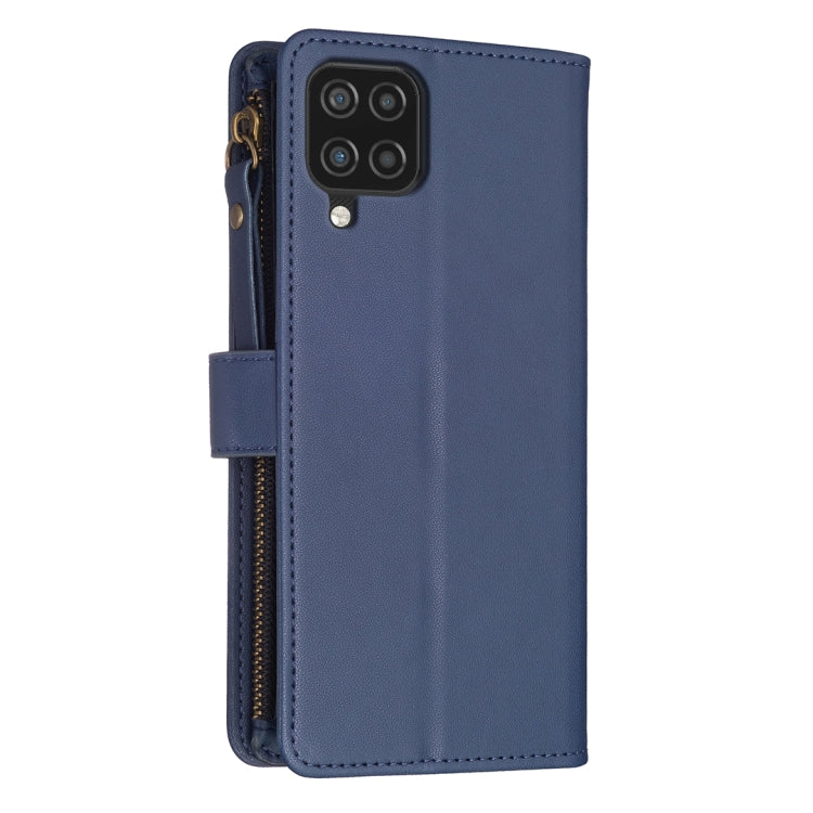 Para Samsung Galaxy A12 9 Ranuras para tarjetas Cremallera Cartera Funda de cuero con tapa para teléfono (Azul)