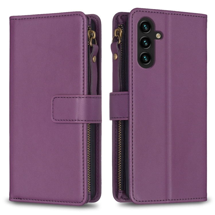 Para Samsung Galaxy A13 9 Ranuras para tarjetas Cremallera Cartera Funda de cuero con tapa para teléfono (Púrpura oscuro)
