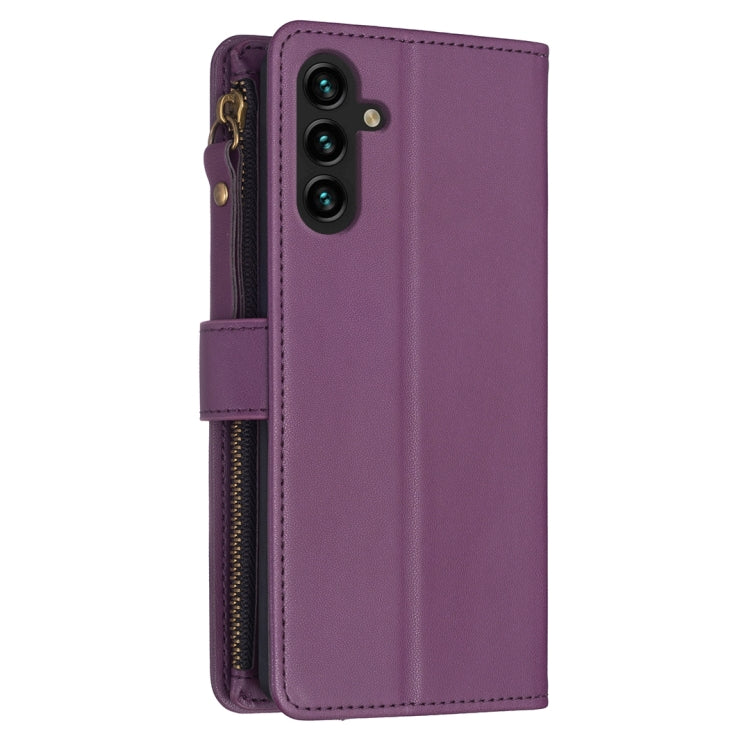Para Samsung Galaxy A13 9 Ranuras para tarjetas Cremallera Cartera Funda de cuero con tapa para teléfono (Púrpura oscuro)