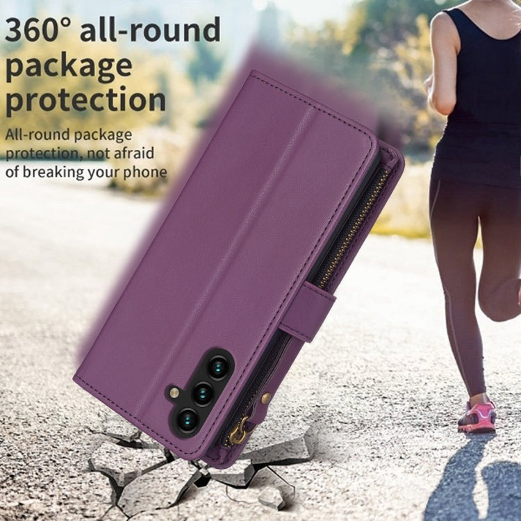 Para Samsung Galaxy A13 9 Ranuras para tarjetas Cremallera Cartera Funda de cuero con tapa para teléfono (Púrpura oscuro)