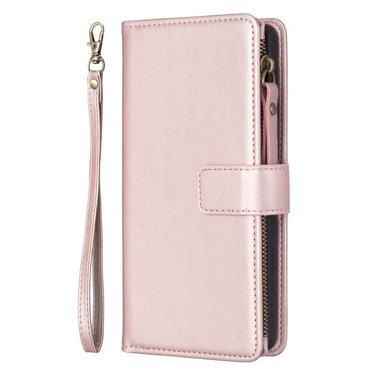 Para Samsung Galaxy A13 9 Ranuras para tarjetas Cremallera Cartera Funda de cuero con tapa para teléfono (Oro rosa)
