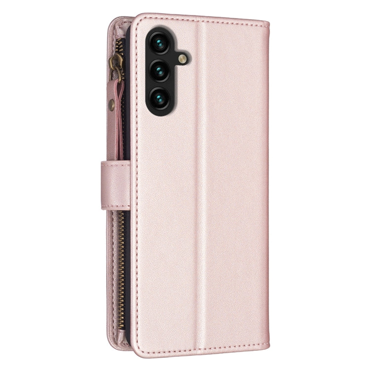 Para Samsung Galaxy A13 9 Ranuras para tarjetas Cremallera Cartera Funda de cuero con tapa para teléfono (Oro rosa)