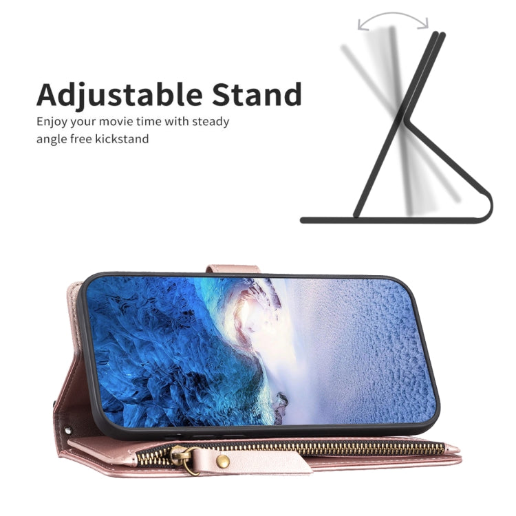 Para Samsung Galaxy A13 9 Ranuras para tarjetas Cremallera Cartera Funda de cuero con tapa para teléfono (Oro rosa)