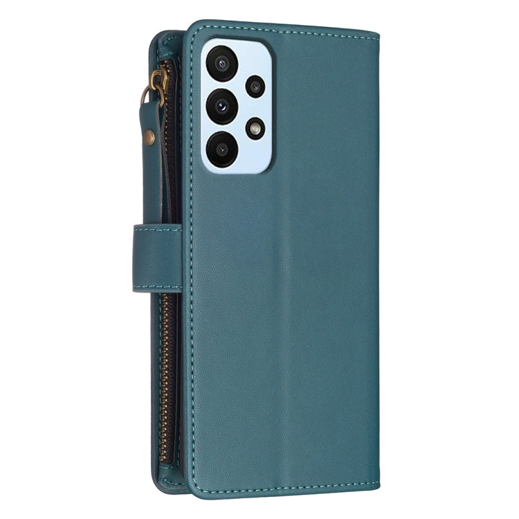 Para Samsung Galaxy A23 4G 9 Ranuras para tarjetas Cremallera Cartera Funda de cuero con tapa para teléfono (Verde)