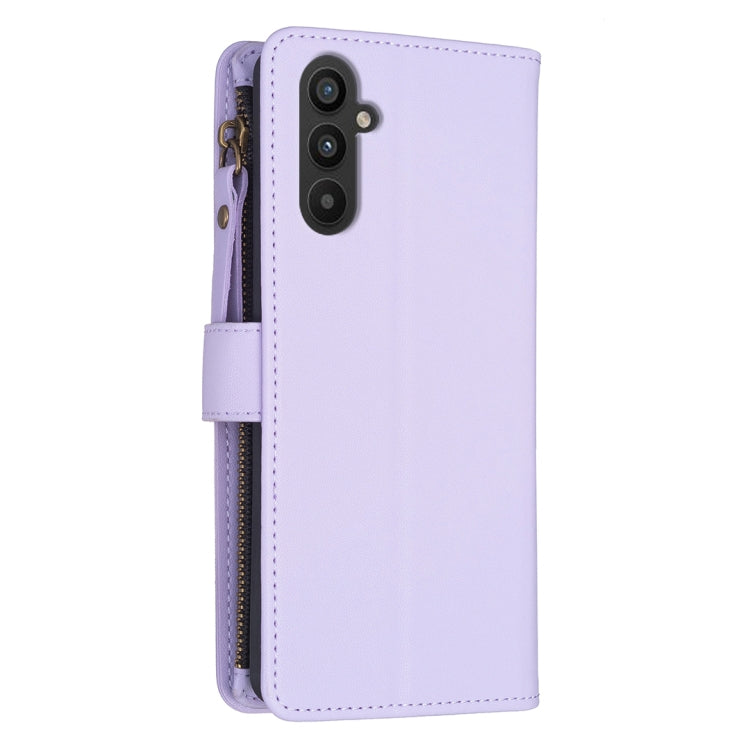 Para Samsung Galaxy A24 4G 9 Ranuras para tarjetas Cremallera Cartera Funda de cuero con tapa para teléfono (Morado claro)