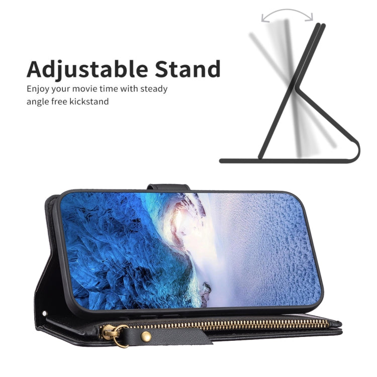 Para Samsung Galaxy A32 4G 9 Ranuras para tarjetas Cremallera Cartera Funda de cuero con tapa para teléfono (Negro)