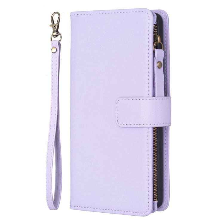 Para Samsung Galaxy A41 9 Ranuras para tarjetas Cremallera Cartera Funda de cuero con tapa para teléfono (Morado claro)