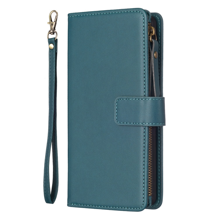Para Samsung Galaxy A52 9 Ranuras para tarjetas Cremallera Cartera Funda de cuero con tapa para teléfono (Verde)