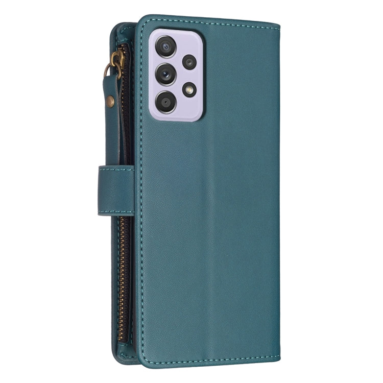 Para Samsung Galaxy A52 9 Ranuras para tarjetas Cremallera Cartera Funda de cuero con tapa para teléfono (Verde)