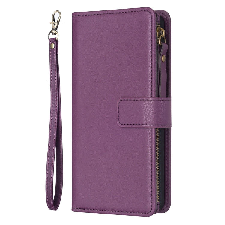 Para Samsung Galaxy A53 9 Ranuras para tarjetas Cremallera Cartera Funda de cuero con tapa para teléfono (Morado oscuro)