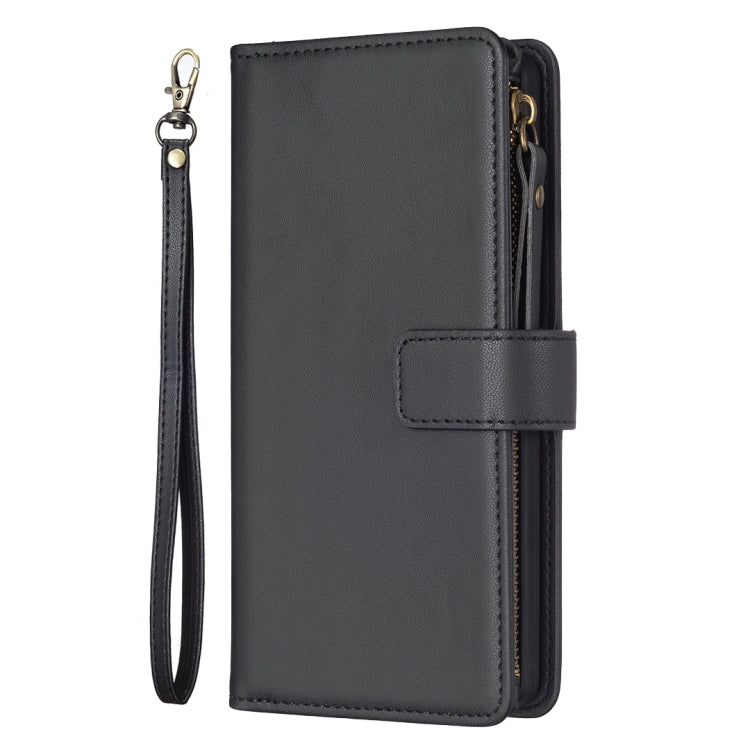 Para Samsung Galaxy A72 9 Ranuras para tarjetas Cremallera Cartera Funda de cuero con tapa para teléfono (Negro)