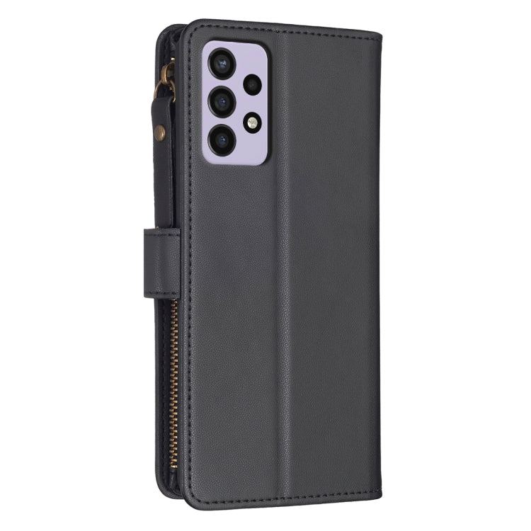 Para Samsung Galaxy A72 9 Ranuras para tarjetas Cremallera Cartera Funda de cuero con tapa para teléfono (Negro)