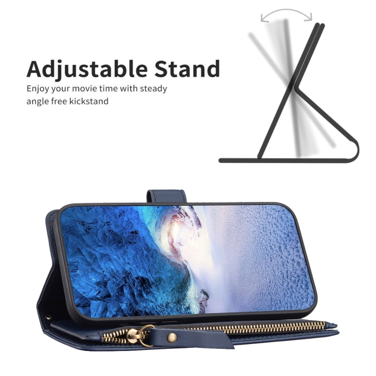 Para Samsung Galaxy S20 FE 9 Ranuras para tarjetas Cremallera Cartera Funda de cuero con tapa para teléfono (Azul)