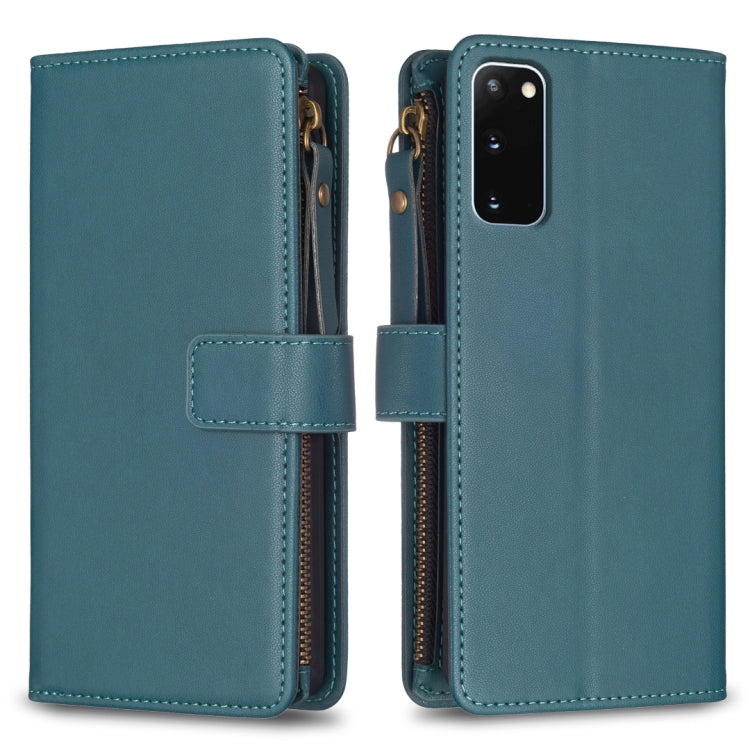 Para Samsung Galaxy S20 9 Ranuras para tarjetas Cremallera Cartera Funda de cuero con tapa para teléfono (Verde)