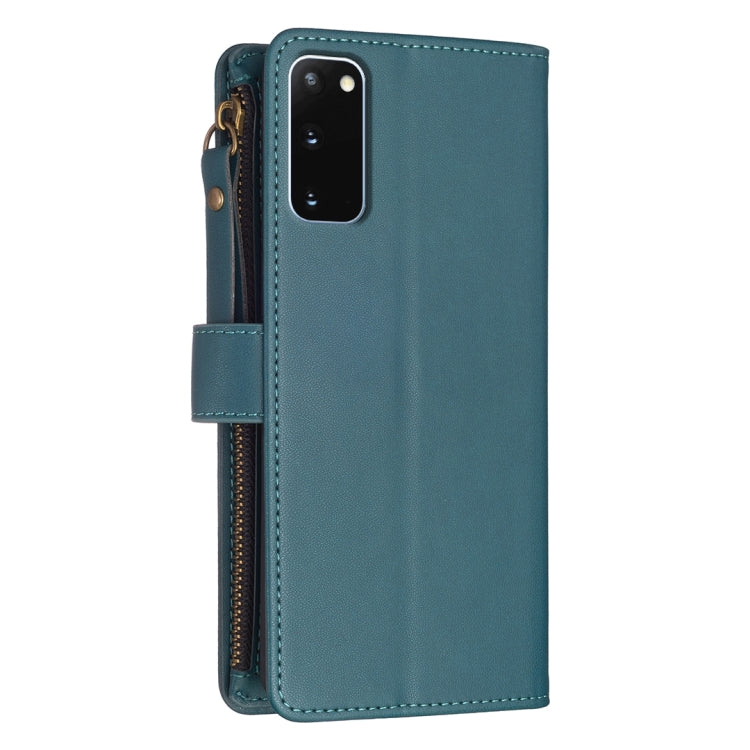 Para Samsung Galaxy S20 9 Ranuras para tarjetas Cremallera Cartera Funda de cuero con tapa para teléfono (Verde)