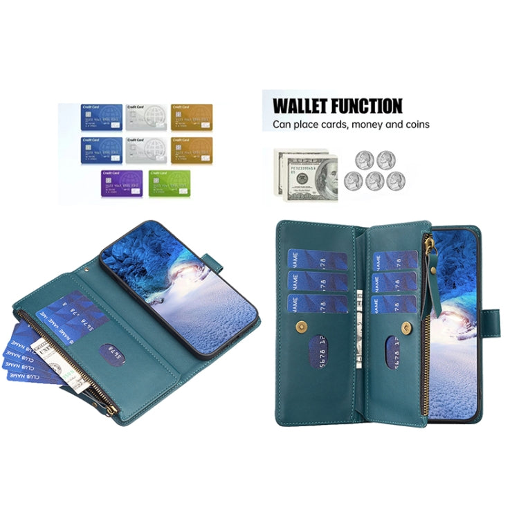 Para Samsung Galaxy S20 9 Ranuras para tarjetas Cremallera Cartera Funda de cuero con tapa para teléfono (Verde)