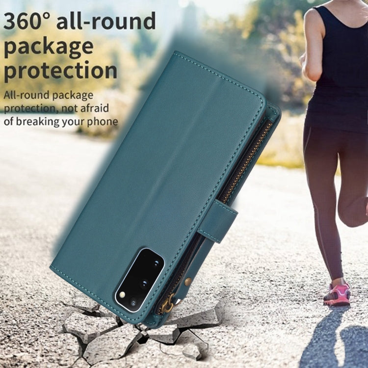 Para Samsung Galaxy S20 9 Ranuras para tarjetas Cremallera Cartera Funda de cuero con tapa para teléfono (Verde)