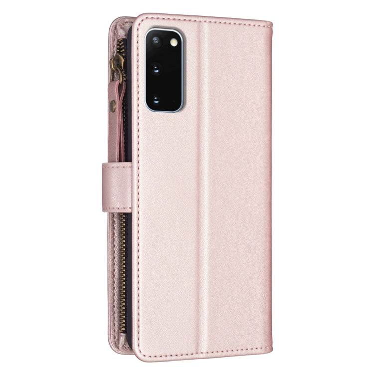 Para Samsung Galaxy S20 9 Ranuras para tarjetas Cremallera Cartera Funda de cuero con tapa para teléfono (Oro rosa)