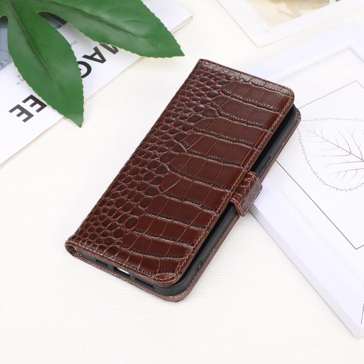 Funda para Teléfono Piel de Vaca con Capa Superior de Cocodrilo iPhone 16E (Marrón)