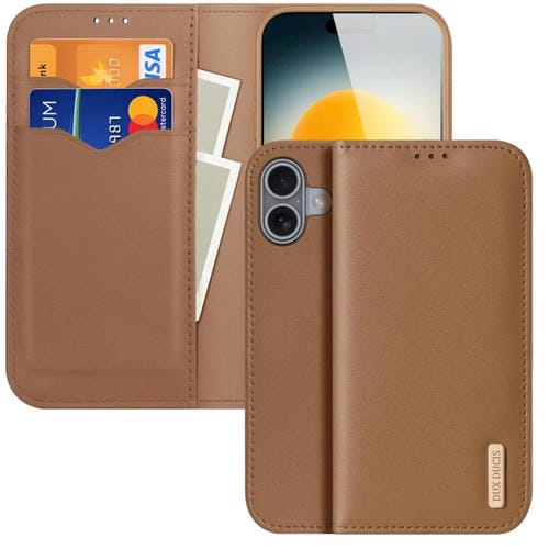 Funda con tapa de piel de vaca, PU y TPU para iPhone 17 (marrón)