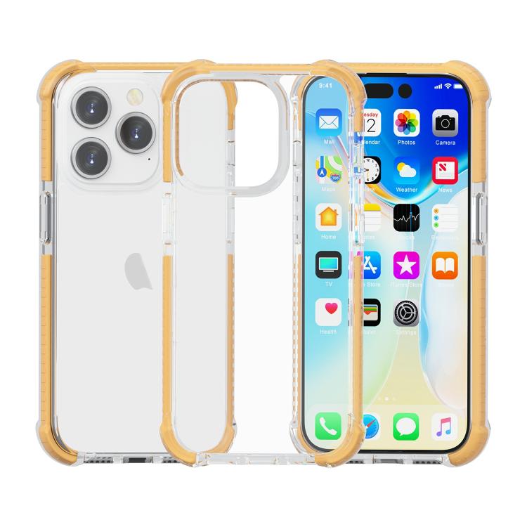 Funda híbrida de acrílico TPU a prueba de golpes con cuatro esquinas para iPhone 15 Pro (dorada)